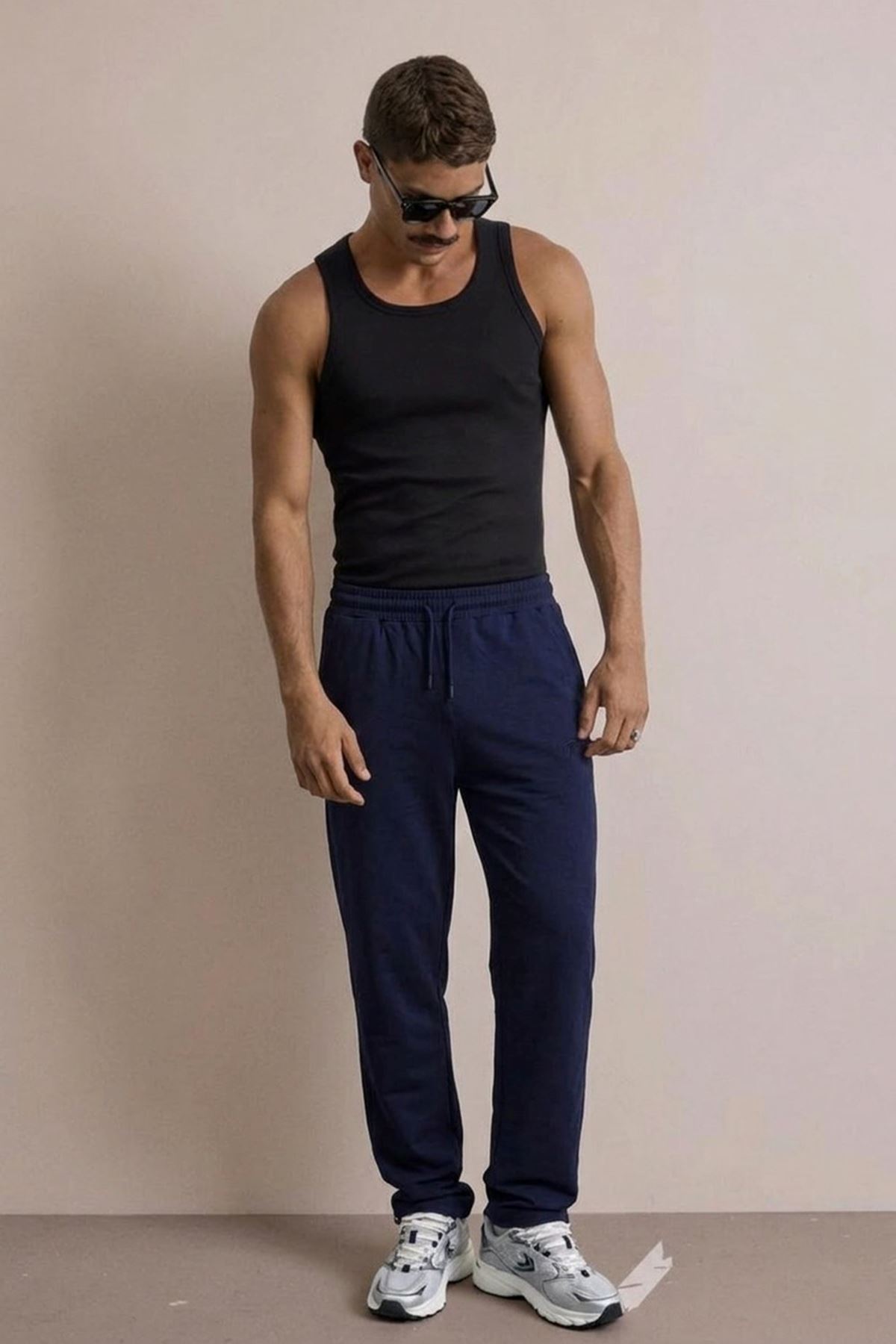 Erkek Günlük Regular Fit Baskılı Lacivert Eşofman Altı