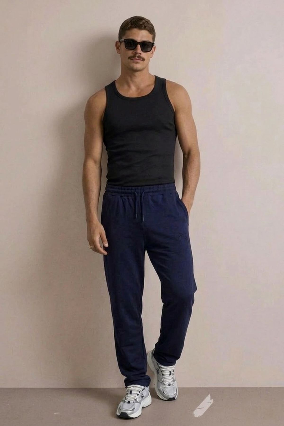 Erkek Günlük Regular Fit Baskılı Lacivert Eşofman Altı