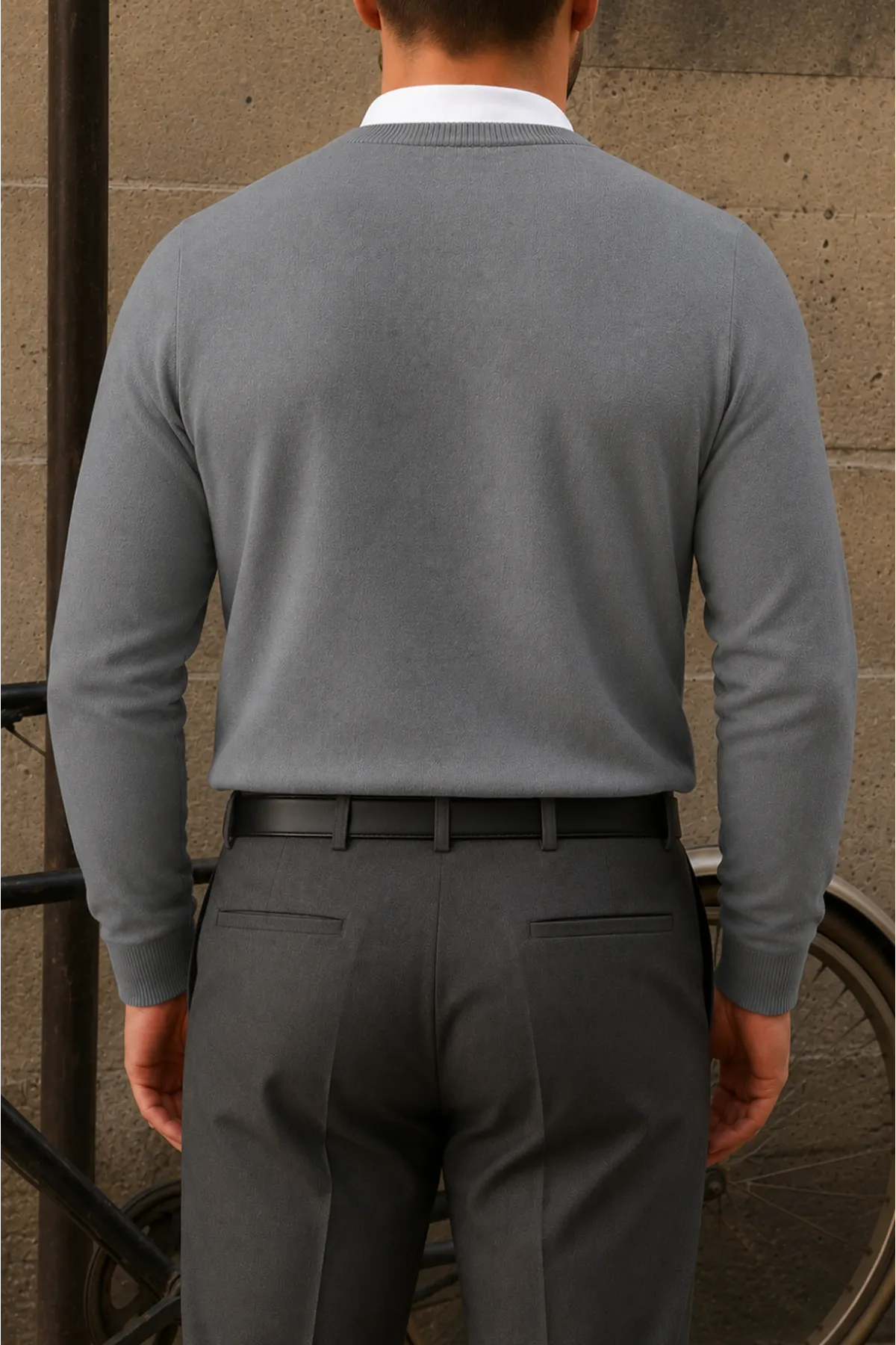 Erkek Bisiklet Yaka Slim Fit Antrasit Kazak