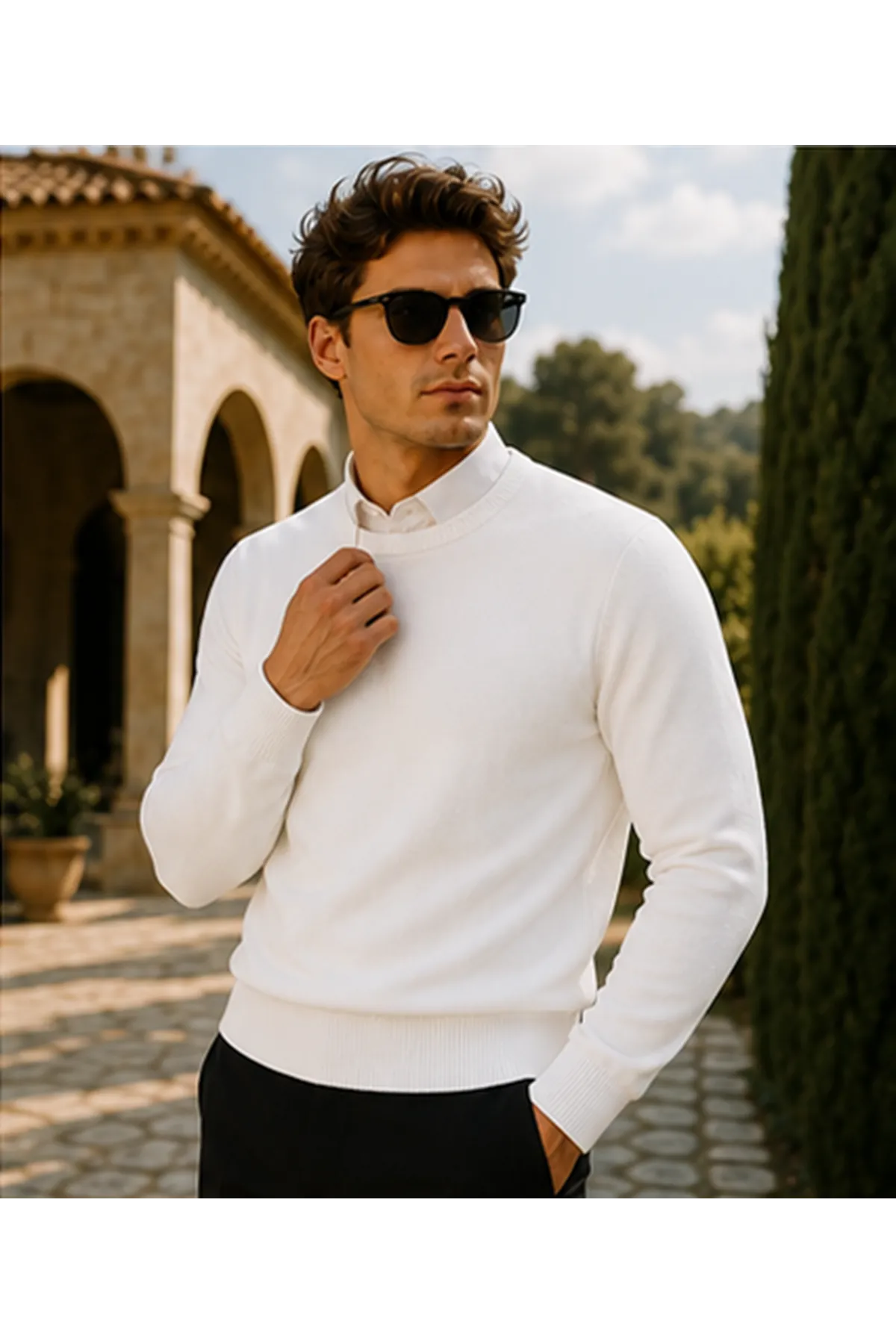 Erkek Premium Comfort Basic A.Beyaz Uzun Kazak