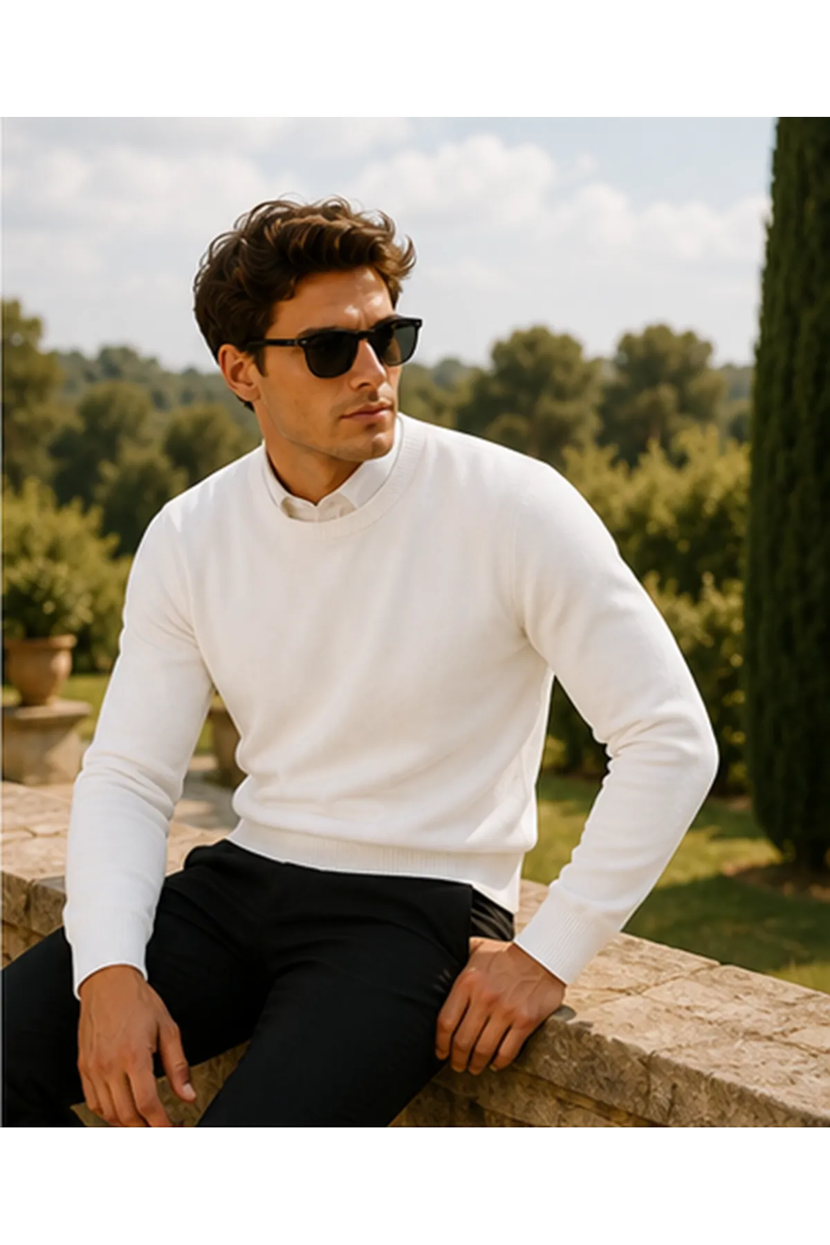 Erkek Premium Comfort Basic A.Beyaz Uzun Kazak