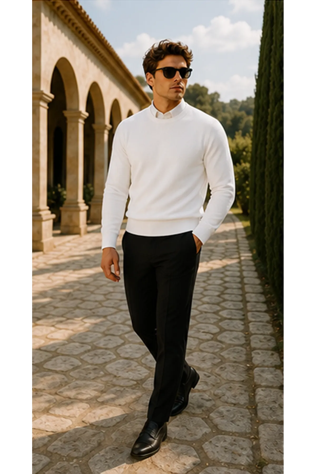 Erkek Premium Comfort Basic A.Beyaz Uzun Kazak