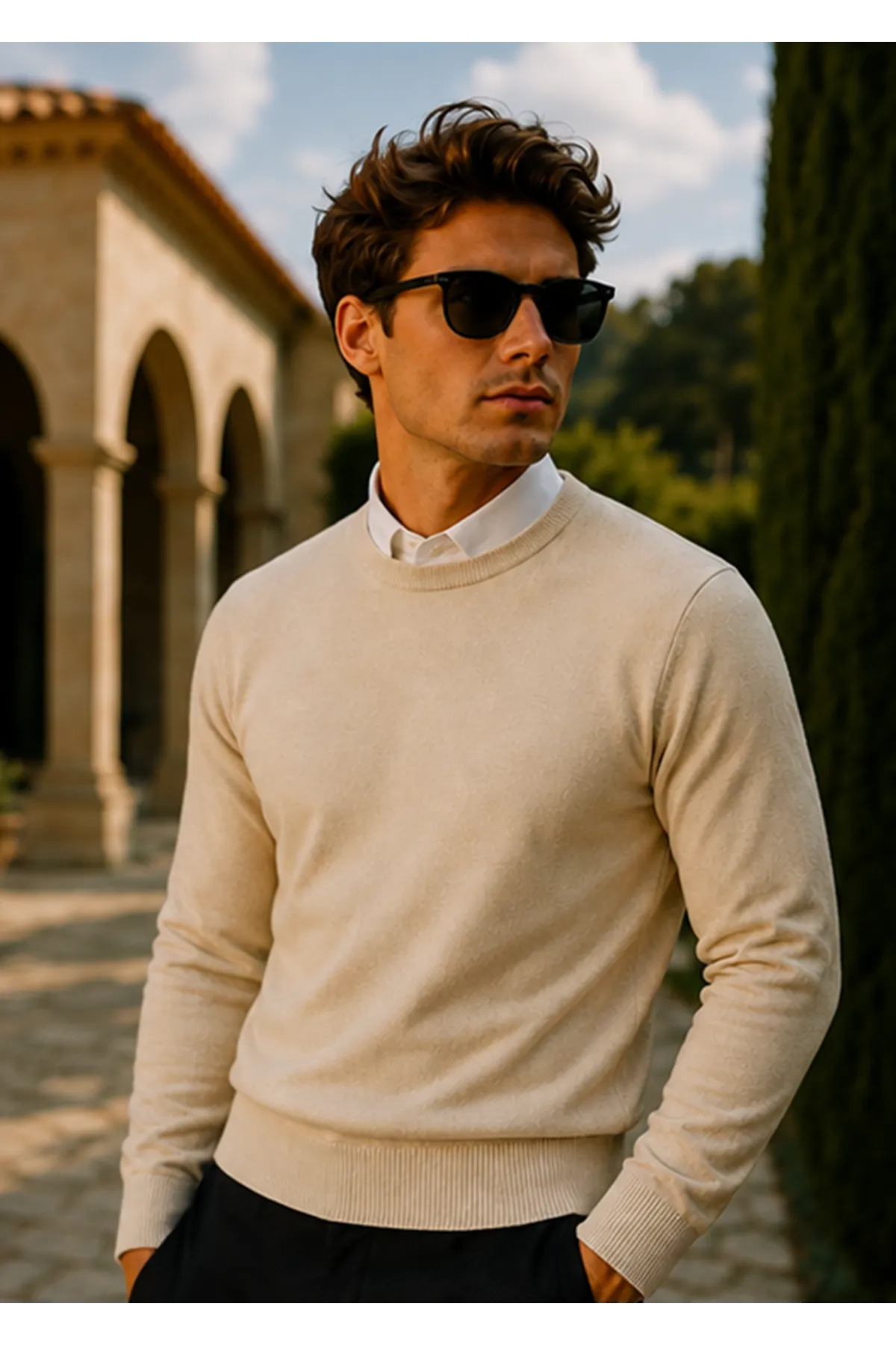Erkek Premium Comfort Basic Krem Uzun Kazak