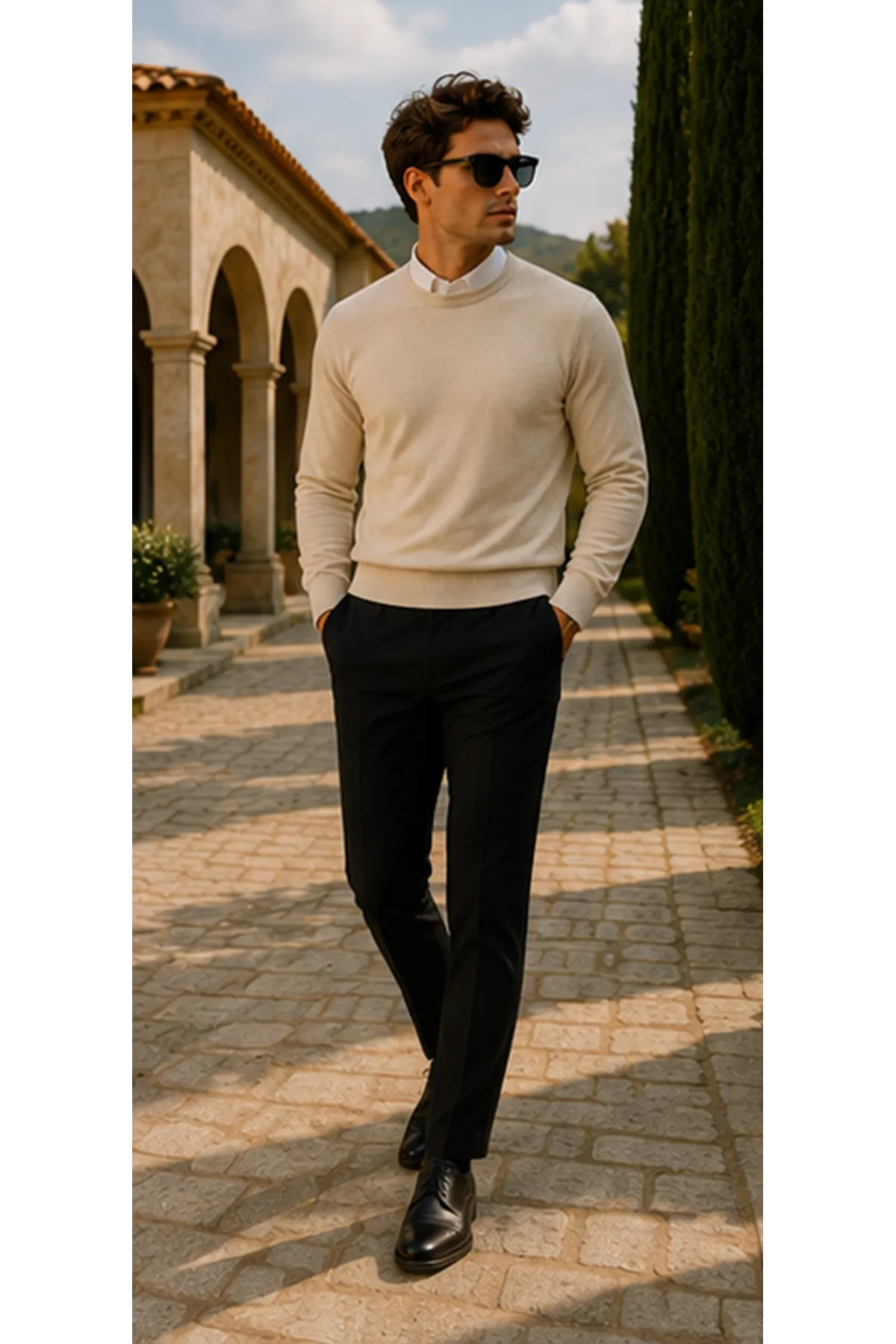 Erkek Premium Comfort Basic Krem Uzun Kazak
