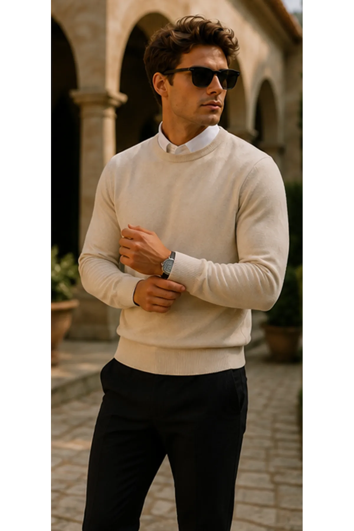Erkek Premium Comfort Basic Krem Uzun Kazak