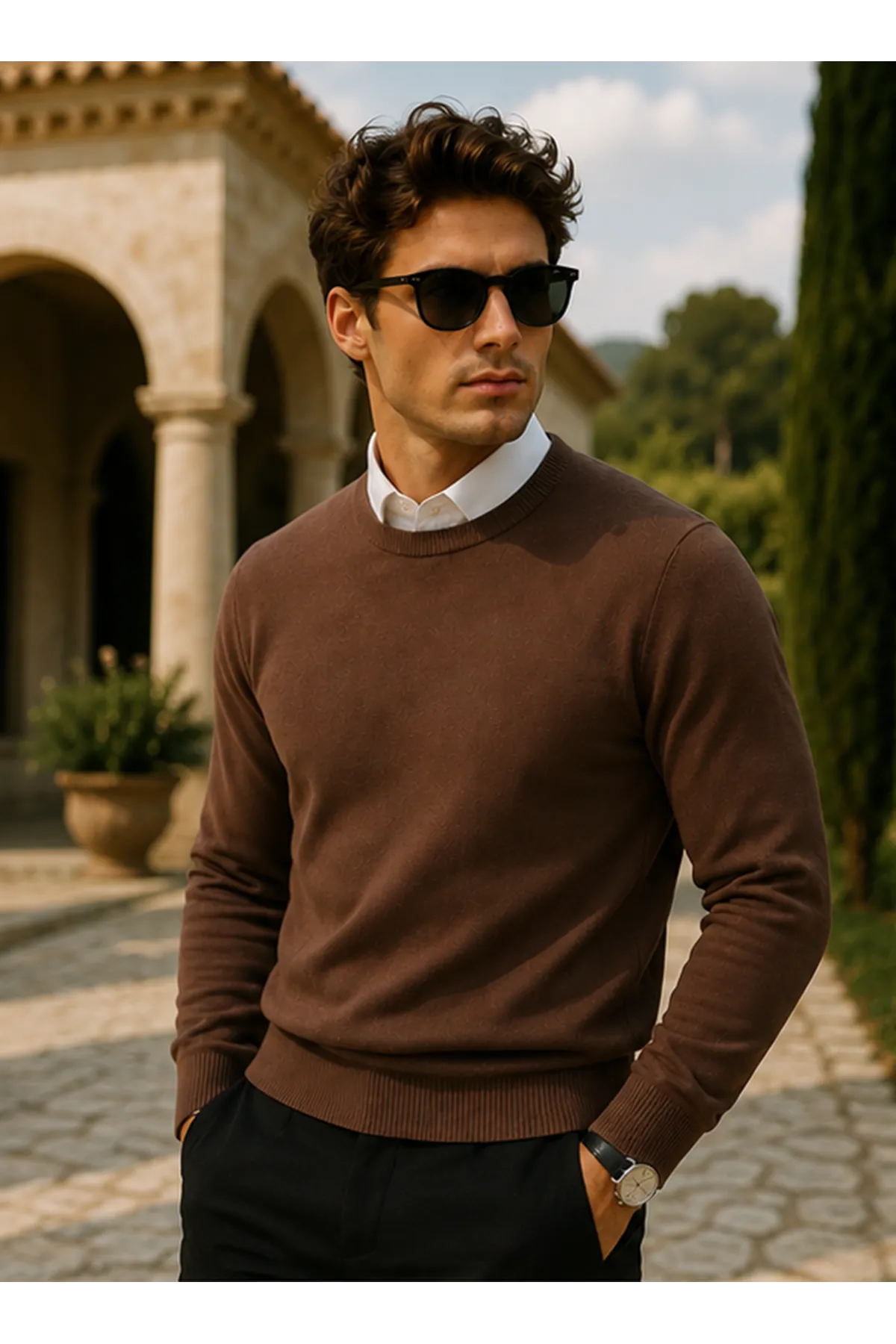 Erkek Premium Comfort Basic Kahve Uzun Kazak