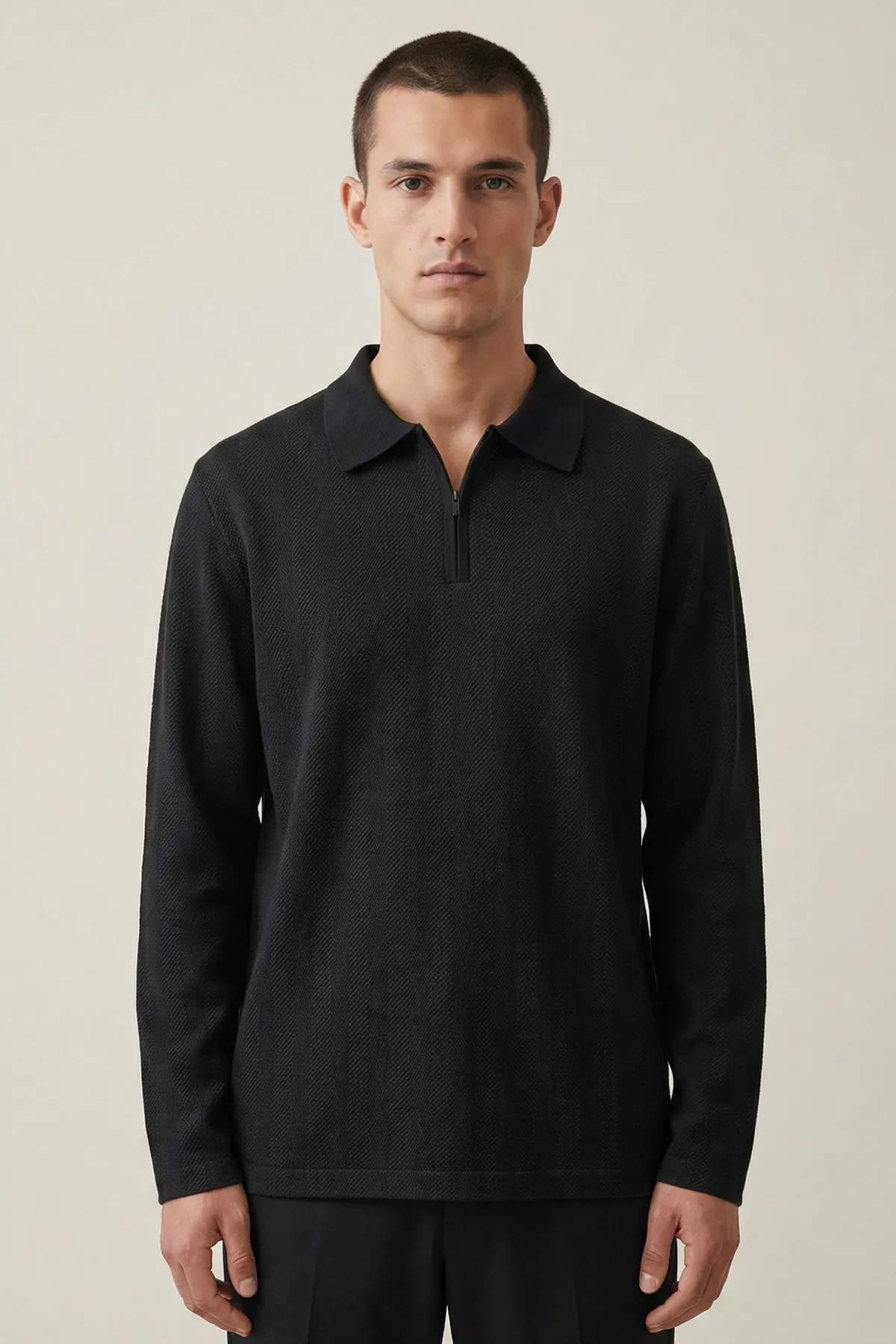 Erkek Triko Slim Fit Siyah Polo Yaka Tişört
