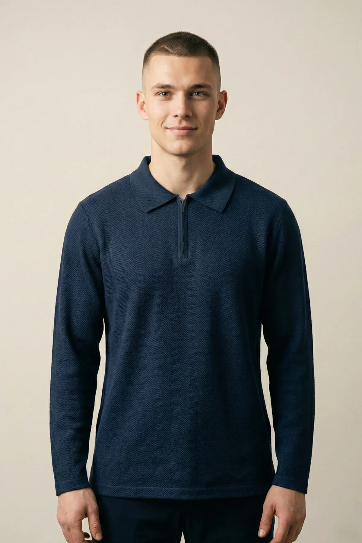 Erkek Triko Slim Fit Lacivert Polo Yaka Tişört