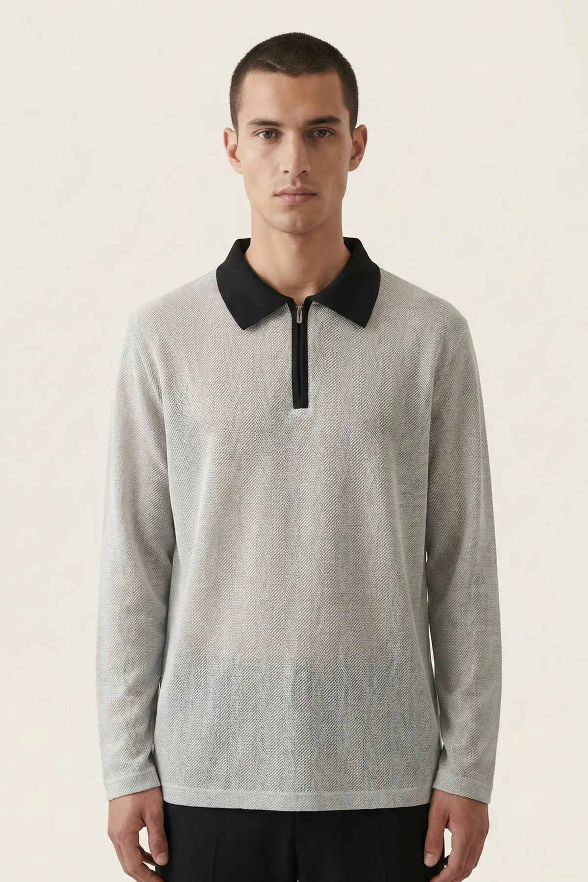 Erkek Triko Slim Fit Ekru Polo Yaka Tişört