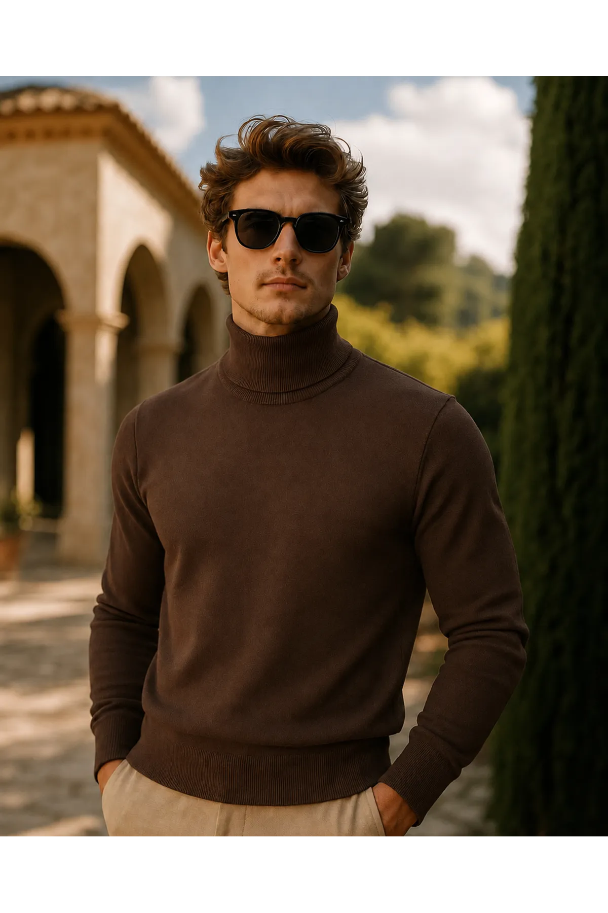 Erkek Kışlık Slim Fit Kahve Kazak