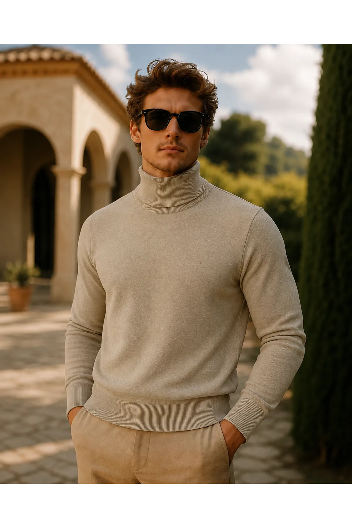 Erkek Kışlık Slim Fit Krem Kazak