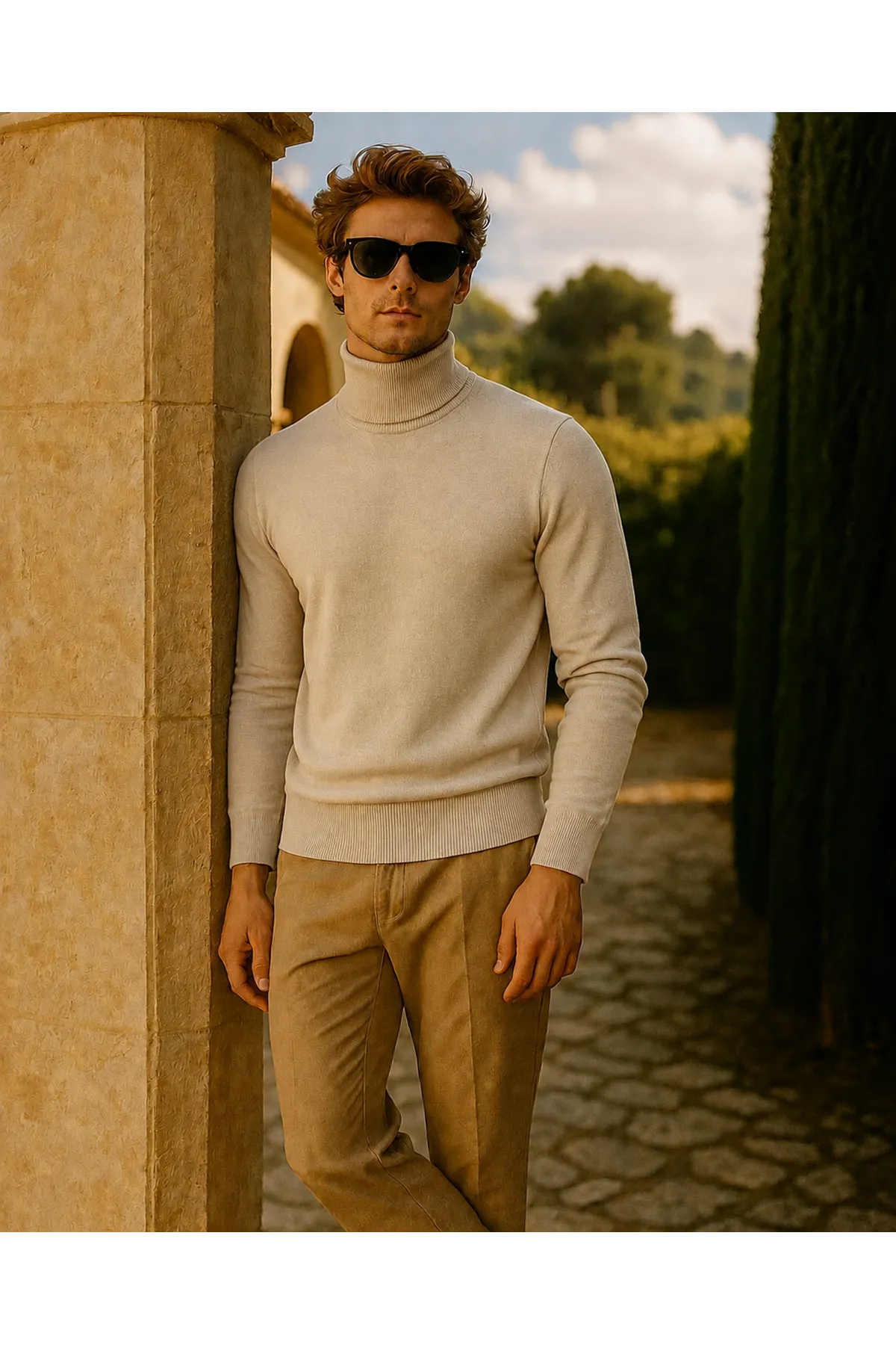 Erkek Kışlık Slim Fit Krem Kazak