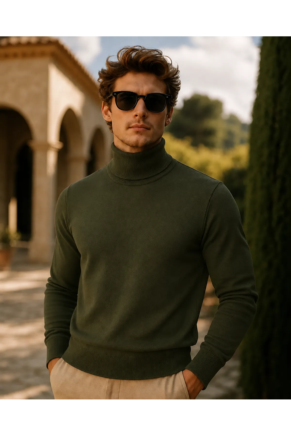 Erkek Kışlık Slim Fit Haki Kazak
