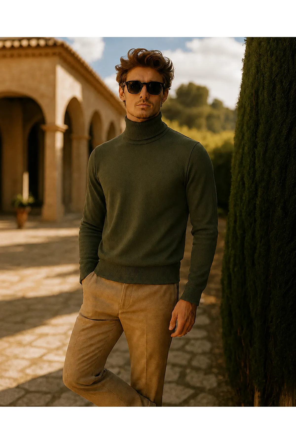 Erkek Kışlık Slim Fit Haki Kazak