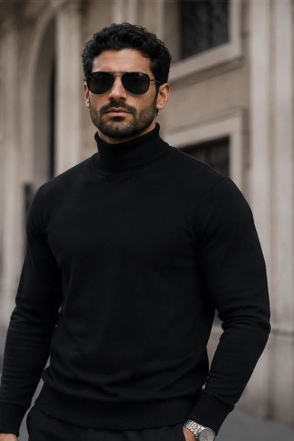 Erkek Kışlık Basic Slim Fit Uzun A.Siyah Kazak