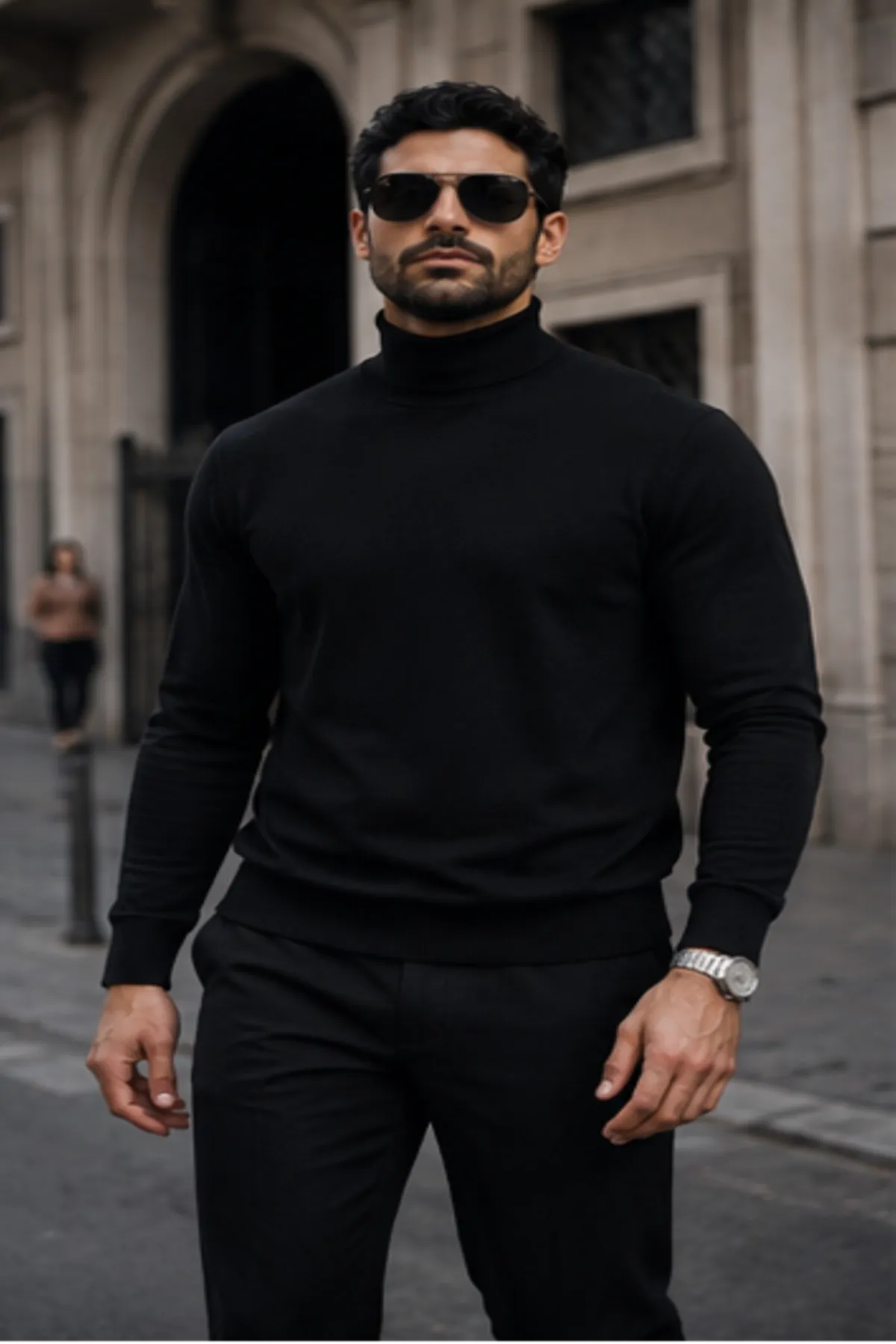 Erkek Kışlık Basic Slim Fit Uzun A.Siyah Kazak