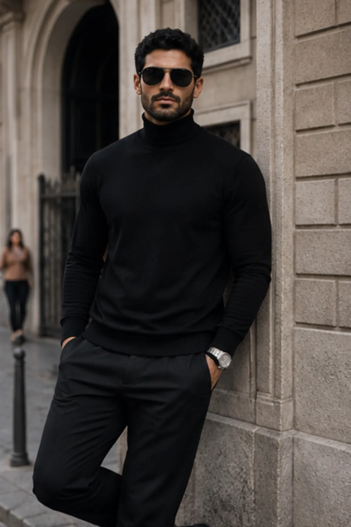 Erkek Kışlık Basic Slim Fit Uzun A.Siyah Kazak