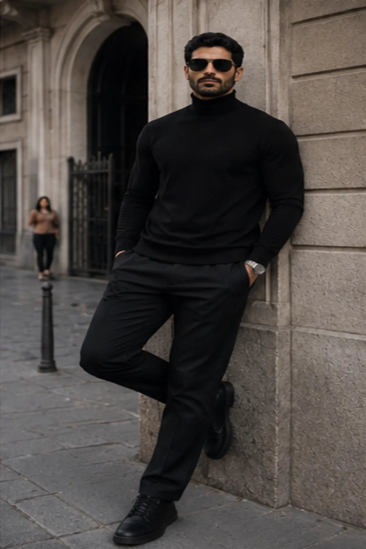 Erkek Kışlık Basic Slim Fit Uzun A.Siyah Kazak