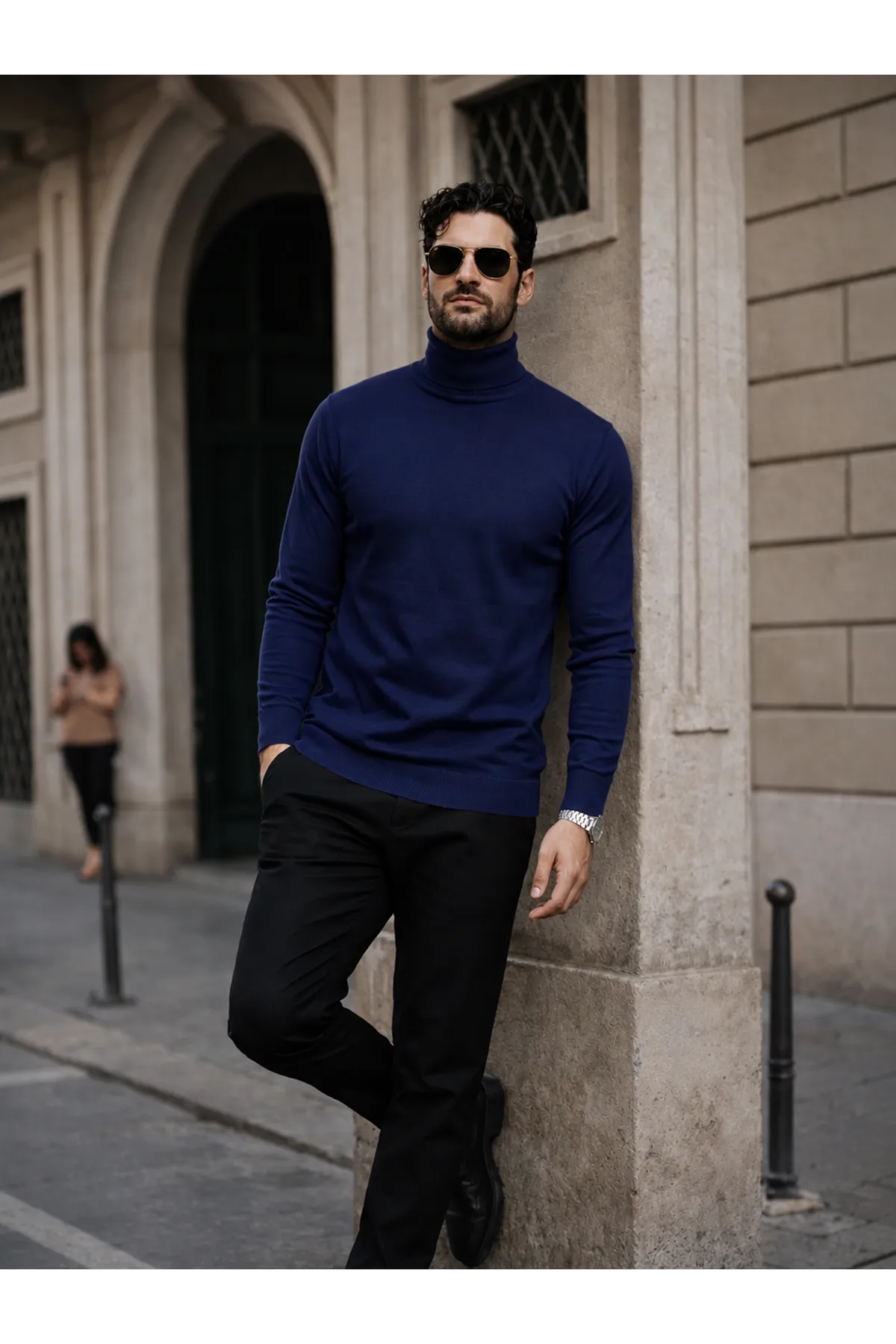 Erkek Kışlık Basic Slim Fit Uzun K.Lacivert Kazak