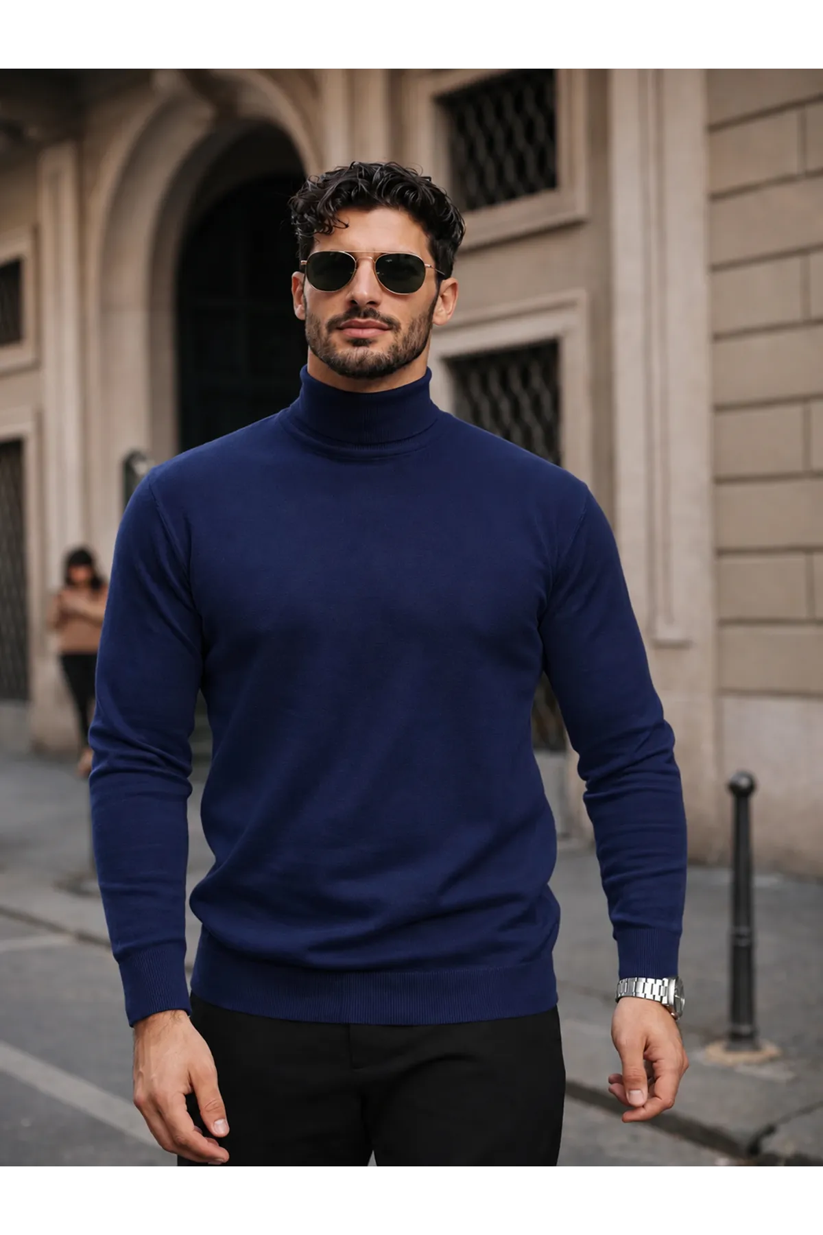 Erkek Kışlık Basic Slim Fit Uzun K.Lacivert Kazak