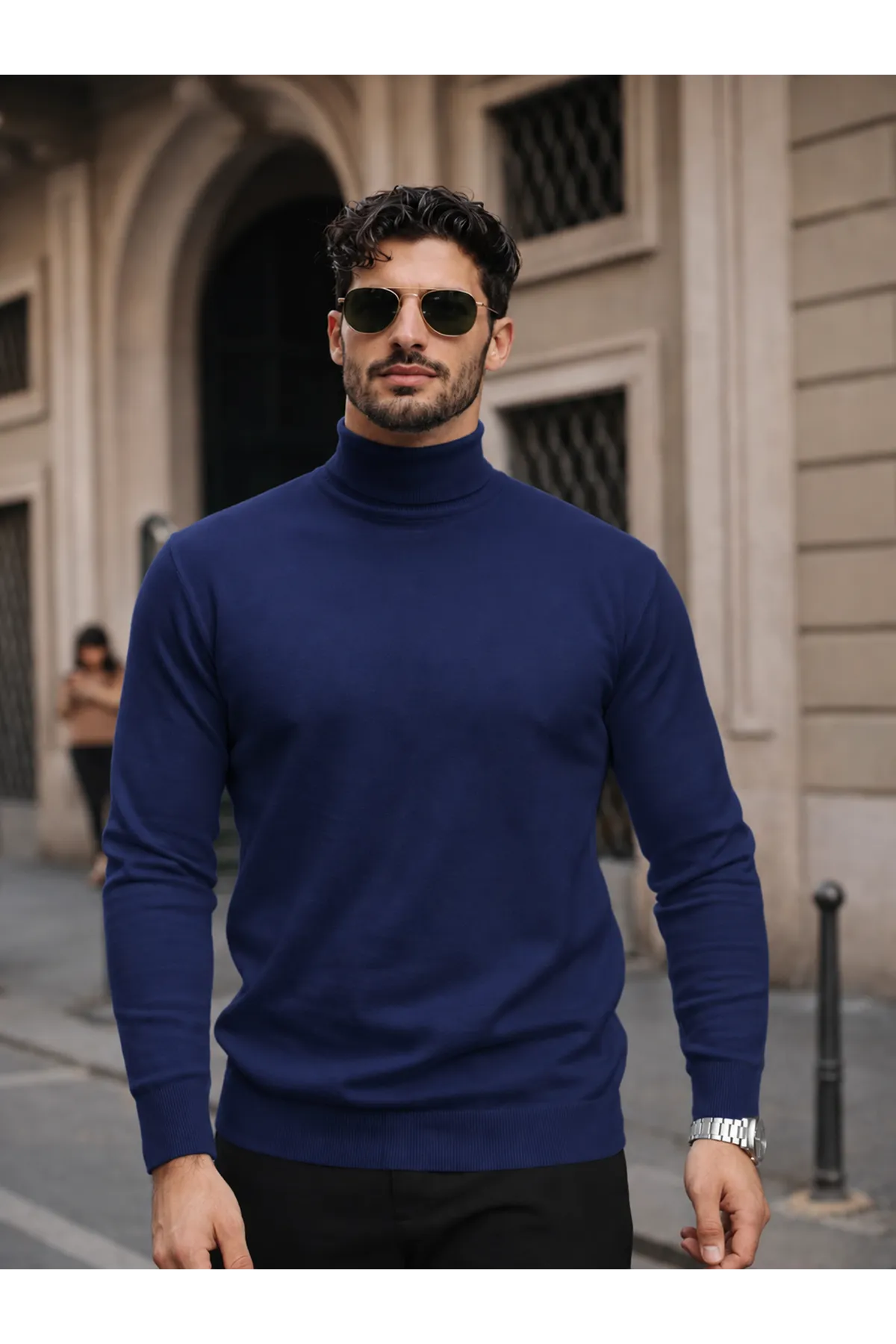 Erkek Kışlık Basic Slim Fit Uzun K.Lacivert Kazak