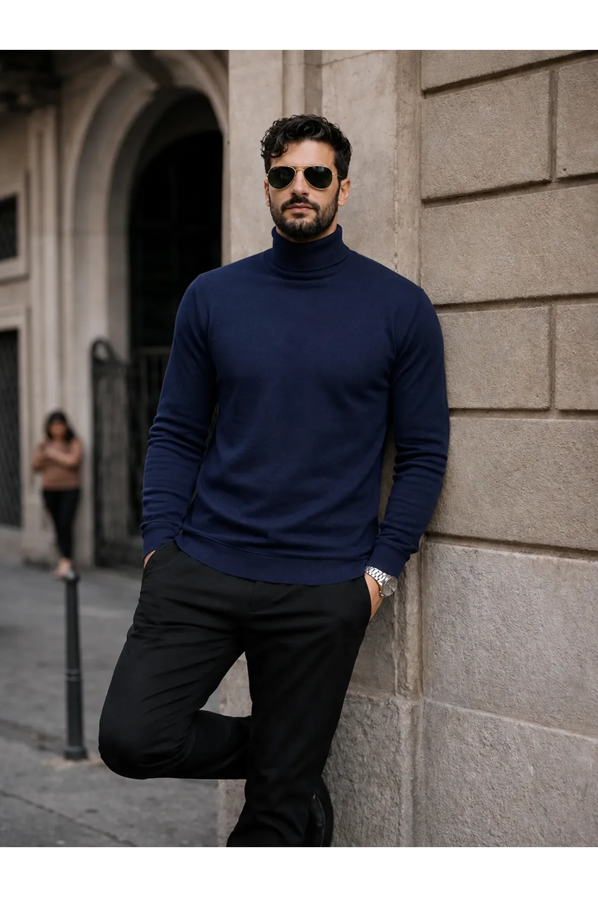 Erkek Kışlık Basic Slim Fit Uzun K.Lacivert Kazak