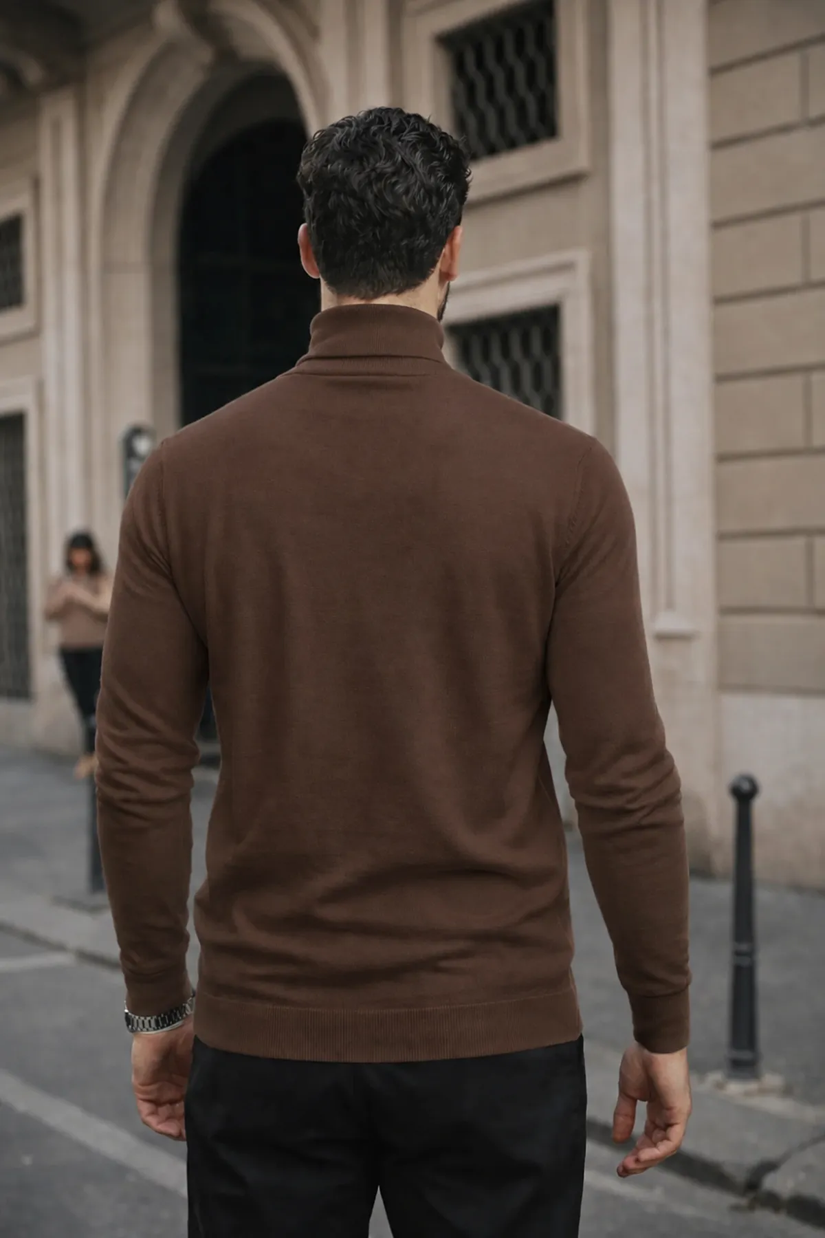 Erkek Kışlık Basic Slim Fit Uzun Kahve Kazak
