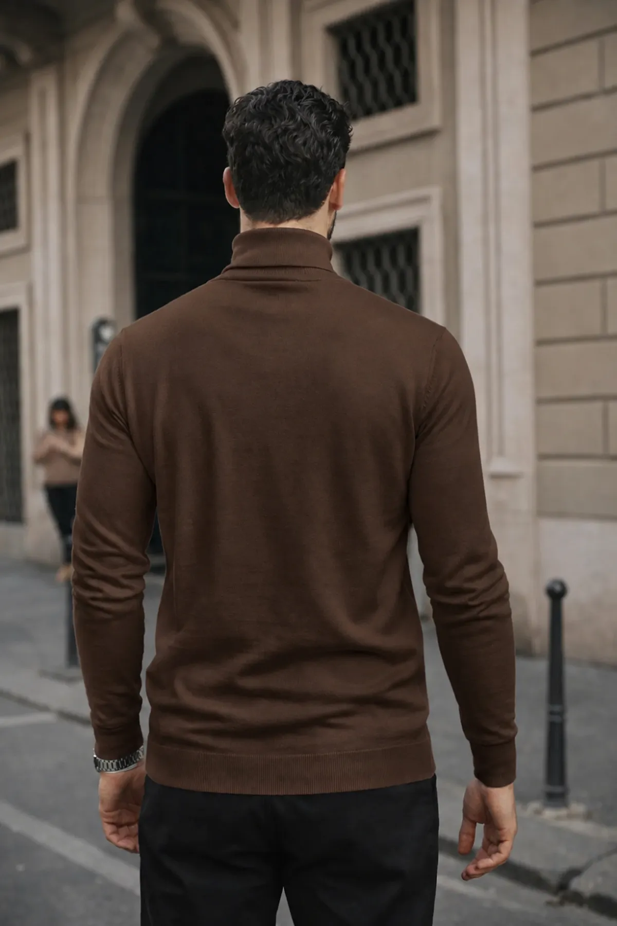 Erkek Kışlık Basic Slim Fit Uzun Kahve Kazak