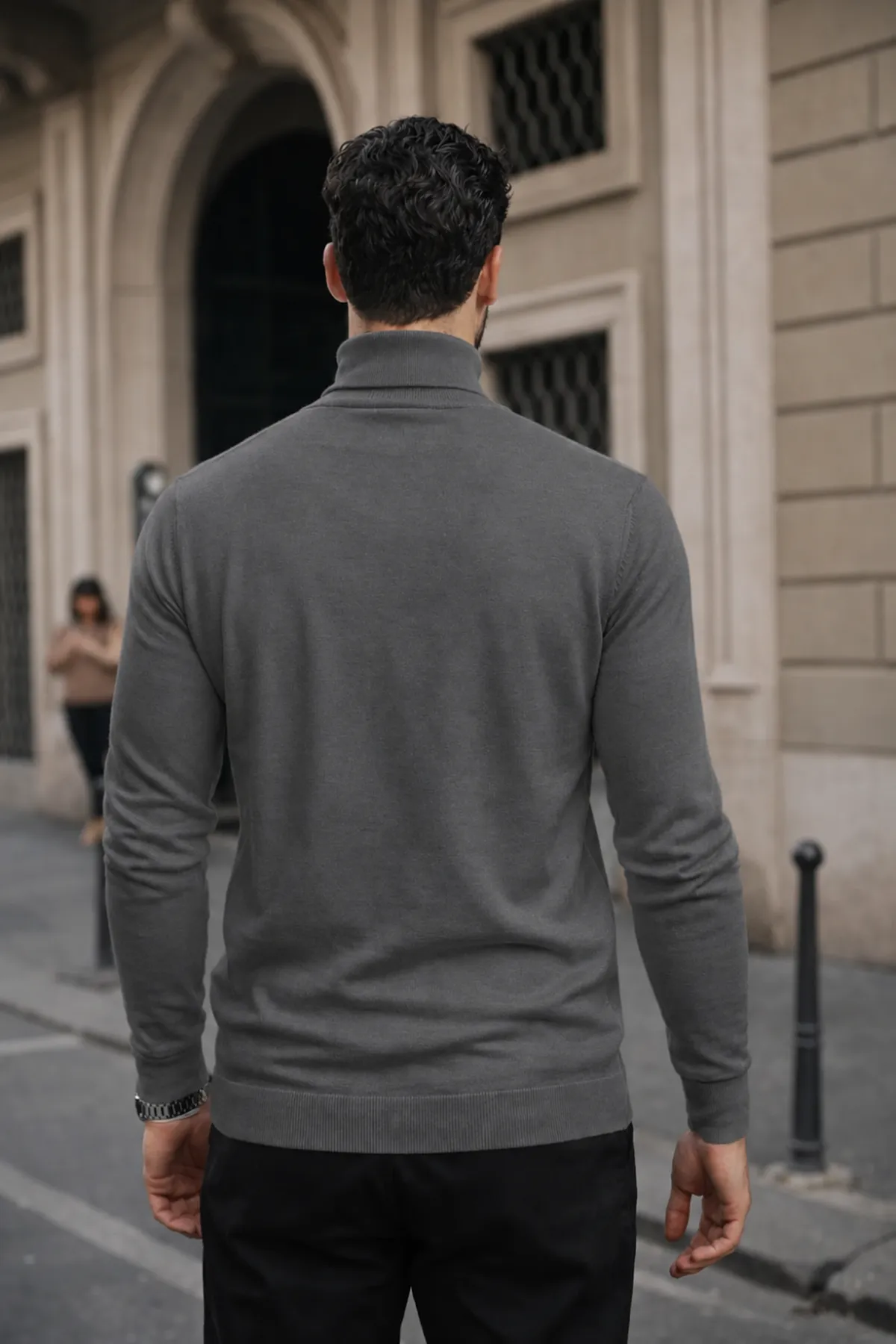 Erkek Kışlık Basic Slim Fit Uzun Antrasit Kazak