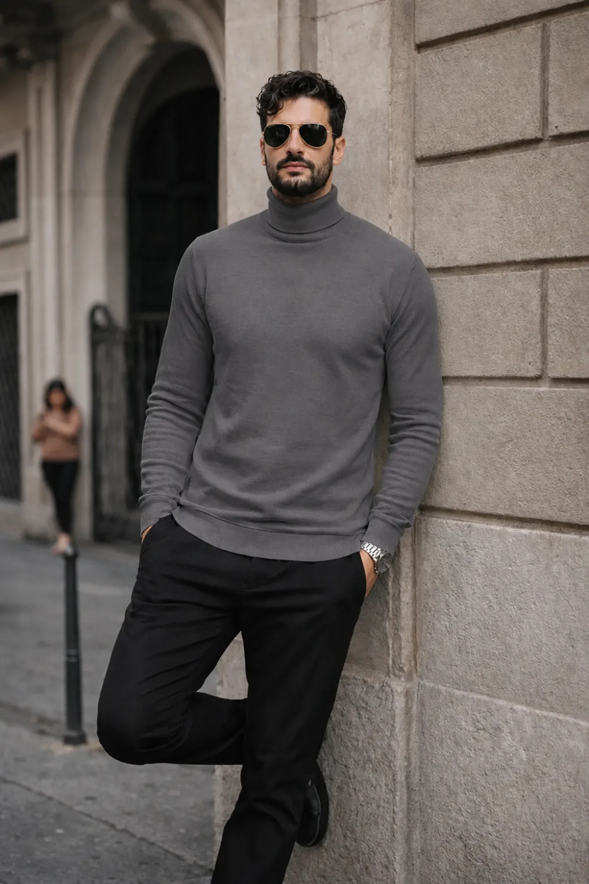 Erkek Kışlık Basic Slim Fit Uzun Antrasit Kazak