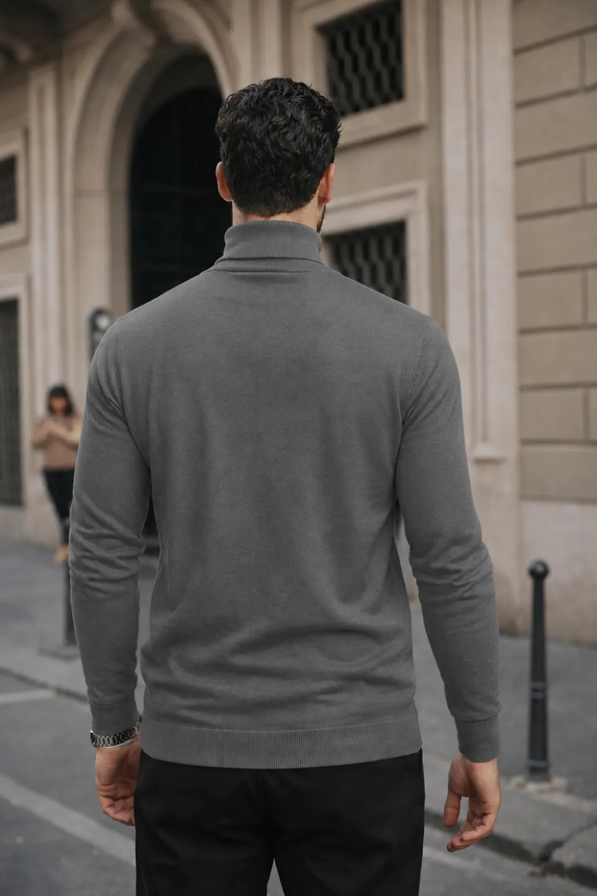 Erkek Kışlık Basic Slim Fit Uzun Antrasit Kazak