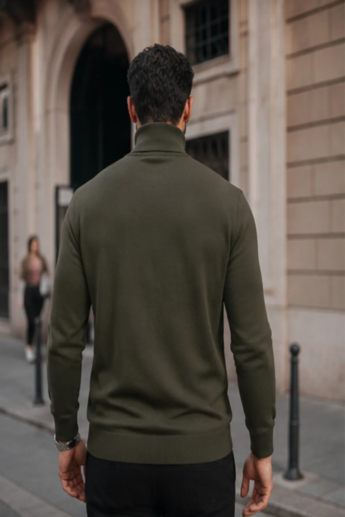 Erkek Kışlık Basic Slim Fit Uzun Haki Kazak