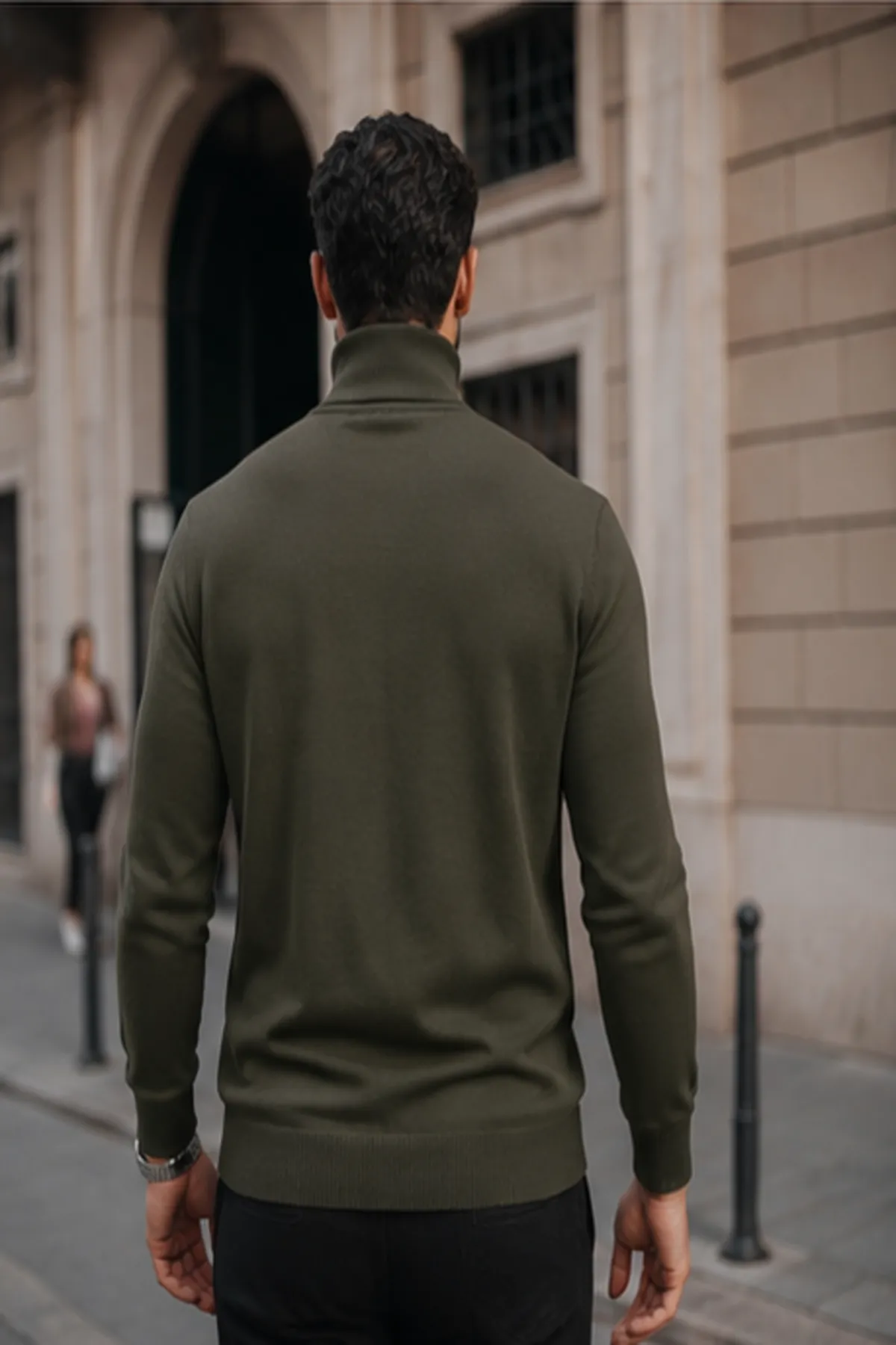 Erkek Kışlık Basic Slim Fit Uzun Haki Kazak