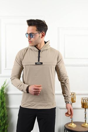 Erkek A Kalite Kanguru Cep Paraşüt Kumaş Likralı Mevsimlik Yağmurluk BEJ