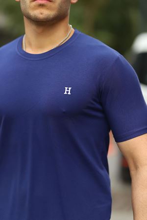 Erkek H Nakış Desenli Oversize Tshirt LACİVERT