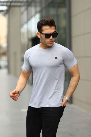 Erkek H Nakış Desenli Oversize Tshirt GRİ