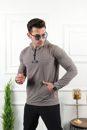 Erkek A Kalite Kanguru Cep Paraşüt Kumaş Likralı Mevsimlik Yağmurluk K.GRİ