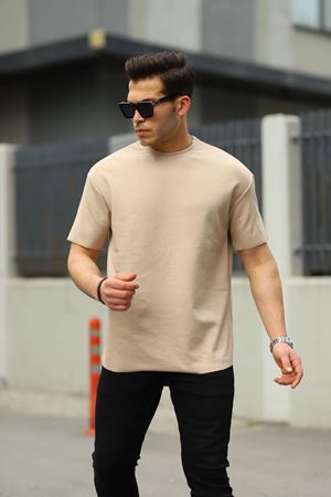 Erkek A Kalite Arka Dikiş İzli Oversize Tshirt SÜTLÜ KAHVE