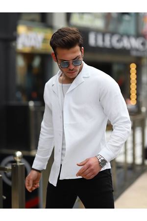 Erkek Şal Yaka Keten Gömlek BEYAZ