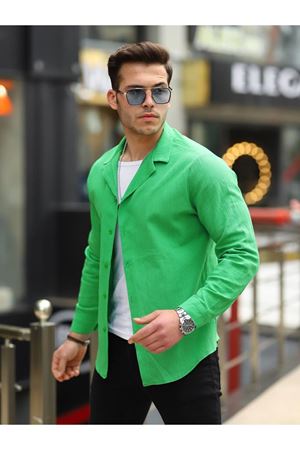 Erkek Şal Yaka Keten Gömlek YEŞİL