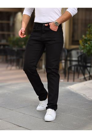 Erkek Yüksel Bel Bol Kesim Boru Paça Kot Pantolon Regular Fit Jean SİYAH