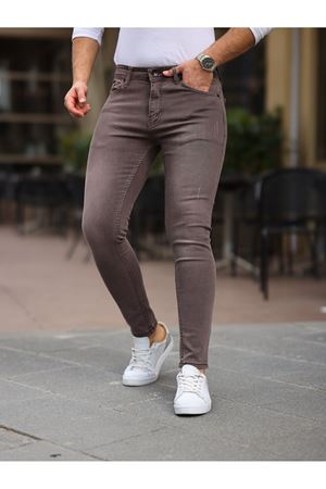 Erkek Slim Fit Likralı Denim Kot Pantolon BORDO