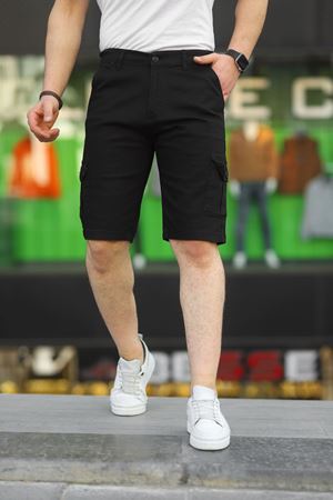 Erkek Kargo Yandan Cepli Gabardin Esnek Kumaş Slim Fit Kapri SİYAH