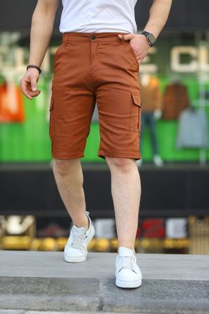 Erkek Kargo Yandan Cepli Gabardin Esnek Kumaş Slim Fit Kapri KİREMİT