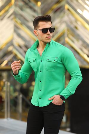 Erkek Slim Fit Scuba Gömlek YEŞİL