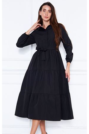 Kadın Katlı Gömlek Yaka Elbise SİYAH