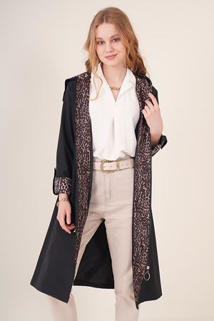Kadın Beli Büzgülü Su İtici Kapüşonlu Trençkot LEOPAR