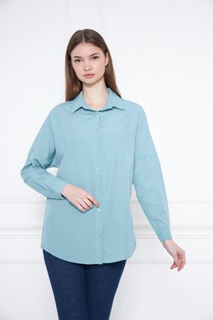 Kadın Oversize Uzun Basic Gömlek SU YEŞİLİ