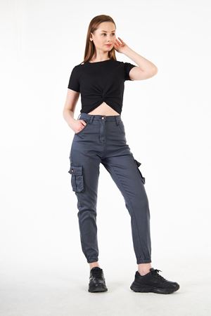 Kadın Jogger Rahat Kalıp Paça Lastikli Gabardin Pantolon GRİ