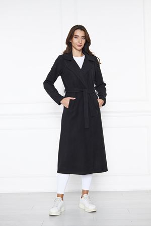KADIN KAŞE ASTARSIZ KUŞAKLI KABAN SİYAH